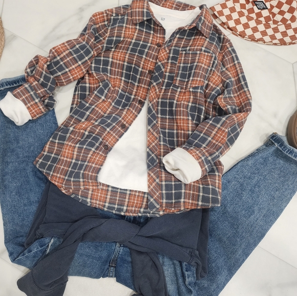 [ COTTON ON] boys size 9-10 plaid coral,gray  long sleeve button up  shirt - Picture 3 of 16
